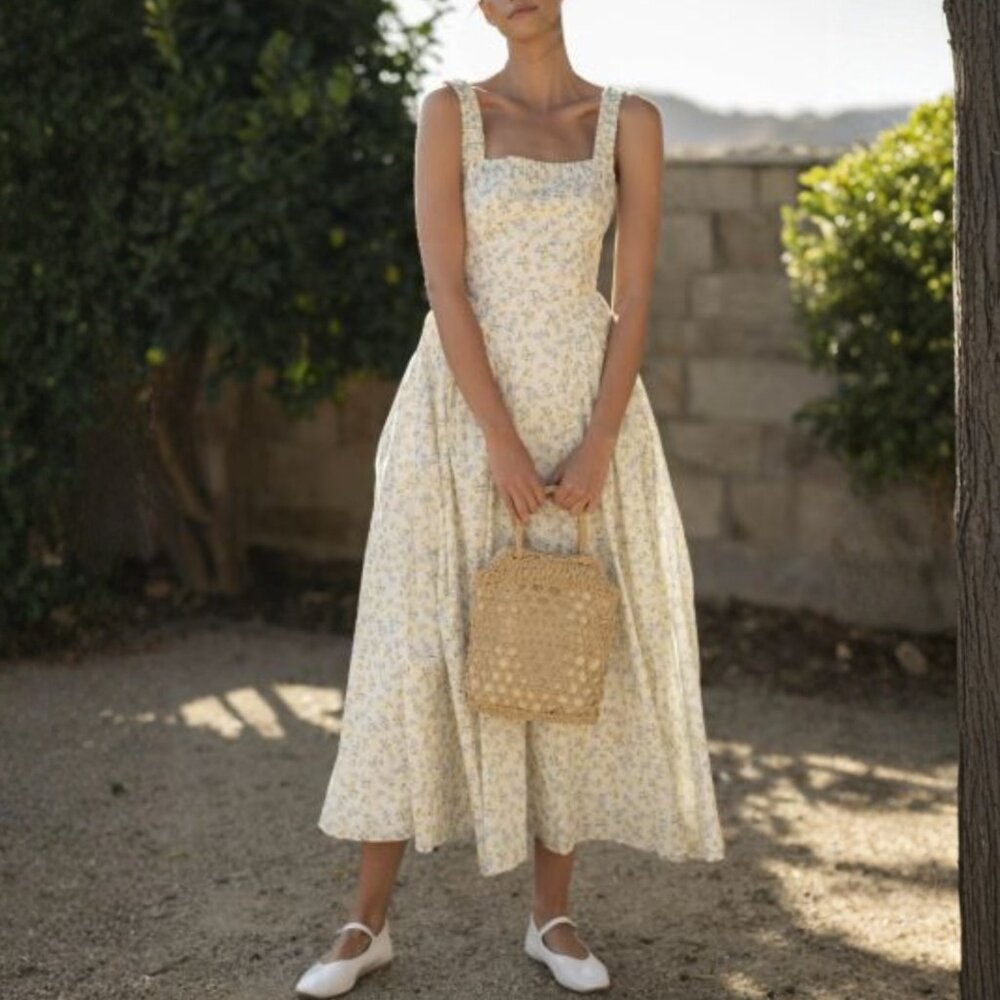 Cottage Yellow Floral Midi (L) Dress| Easter Church Dress| Dorothy